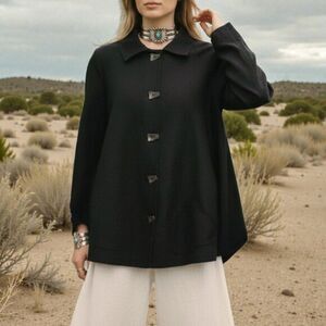 Nannette Keller Coastal Grandma Black Linen Button Down Tunic